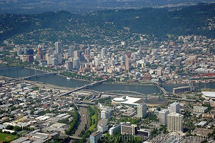aerial view of downtown Portland Oregon