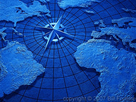world map with compass