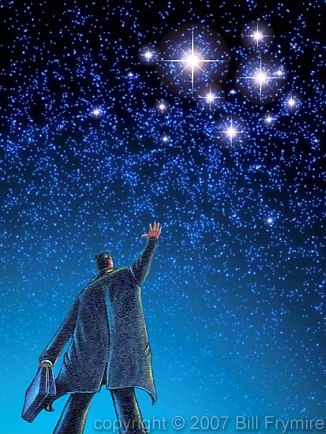 man reaching for the stars