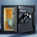 piggy bank inside of combination safe