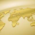 golden world map with borders and connecting lines 